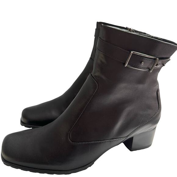 Ara Shoes - Ara Black Zip Ankle Bootie Square Toes Block Heel Side Zip Women's 6.5